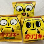 ダイソーのお菓子売り場で、よりどり3コ108円（税込）の棚をチェック。3種類のパッケージ違いの湖池屋【ポリンキーあっさりコーン（よりどり３コ１００円／税込み１０
